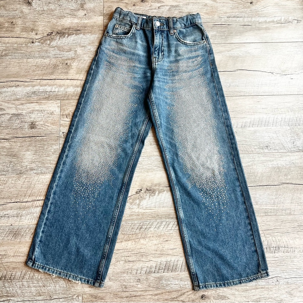 Zara Wide Leg Shimmering Rhinestone Embellished Jeans Retired